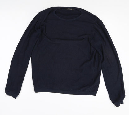 Zara Mens Blue Round Neck Polyester Pullover Jumper Size M Long Sleeve