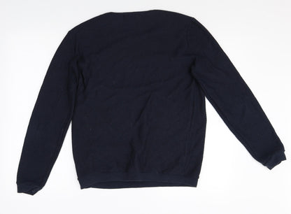 Zara Mens Blue Round Neck Polyester Pullover Jumper Size M Long Sleeve