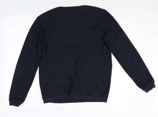 Zara Mens Blue Round Neck Polyester Pullover Jumper Size M Long Sleeve