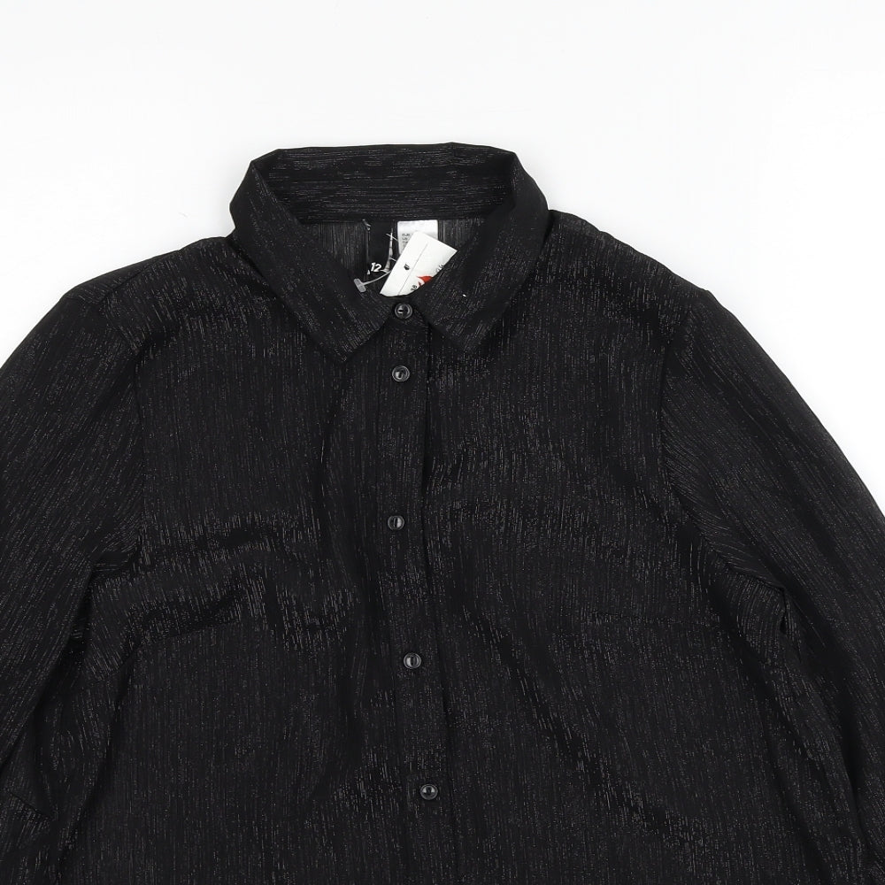 Womens UK Size 12 Divided by H&M Black Basic Button-Up
