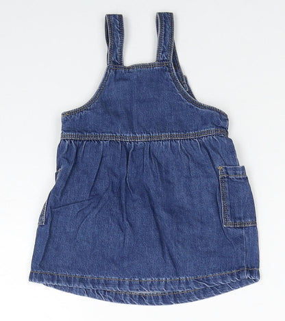 Marks and Spencer Girls Blue Cotton A-Line Size 3-6 Months Square Neck Button