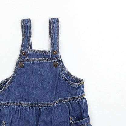 Marks and Spencer Girls Blue Cotton A-Line Size 3-6 Months Square Neck Button