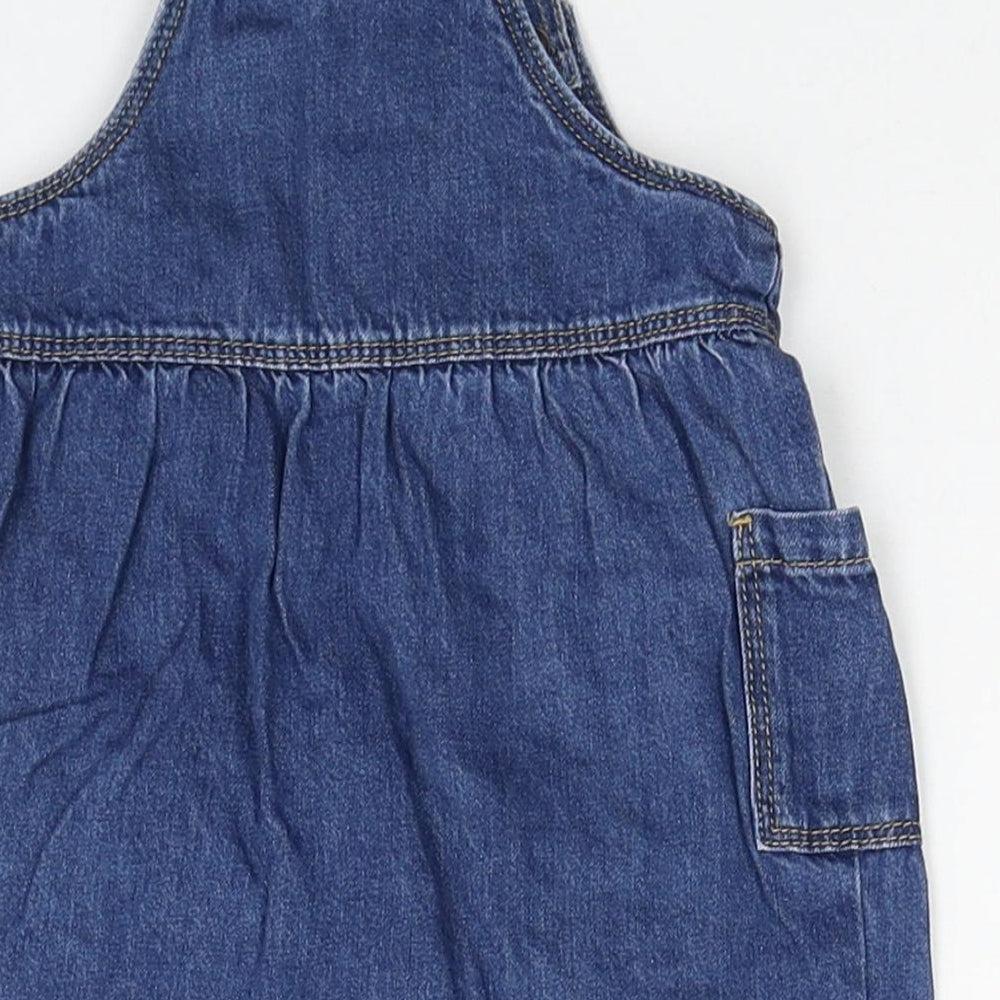 Marks and Spencer Girls Blue Cotton A-Line Size 3-6 Months Square Neck Button
