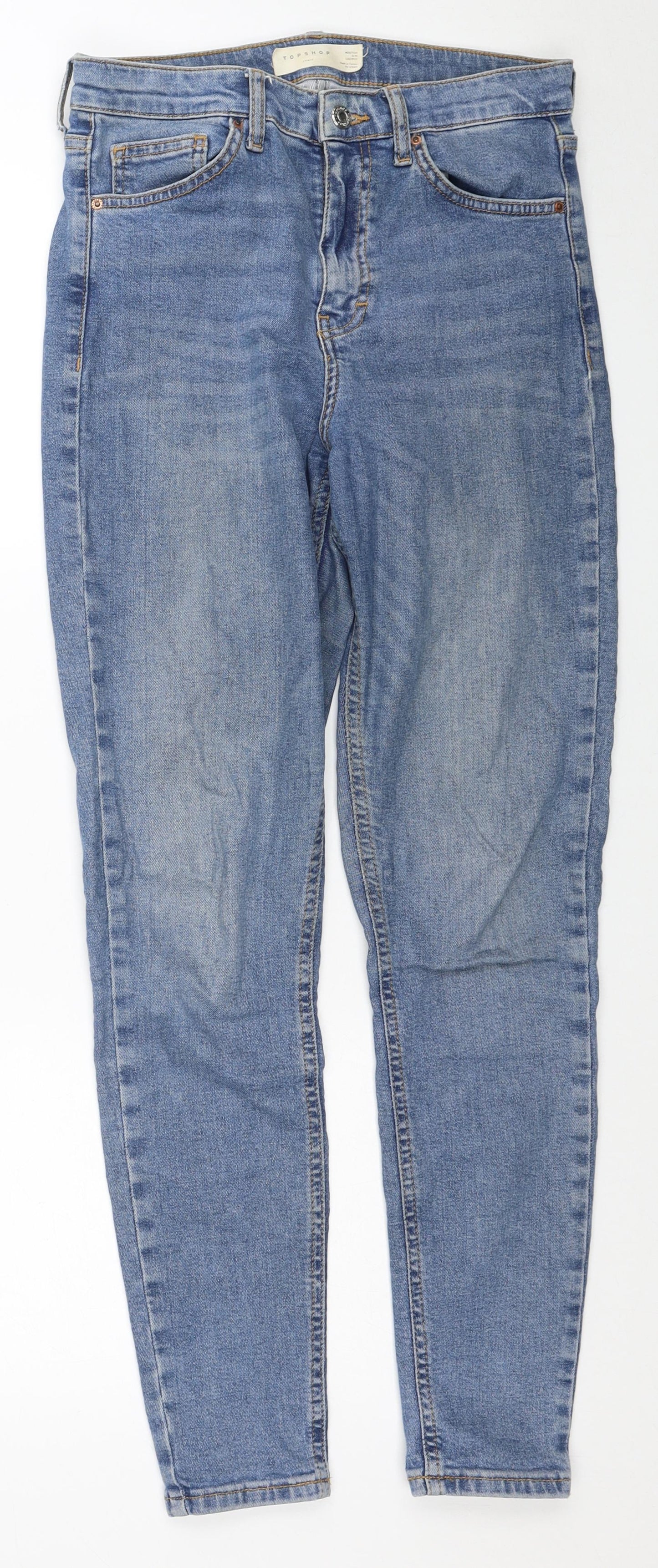 Topshop Womens Blue Cotton Skinny Jeans Size 28 L32 in Regular Zip