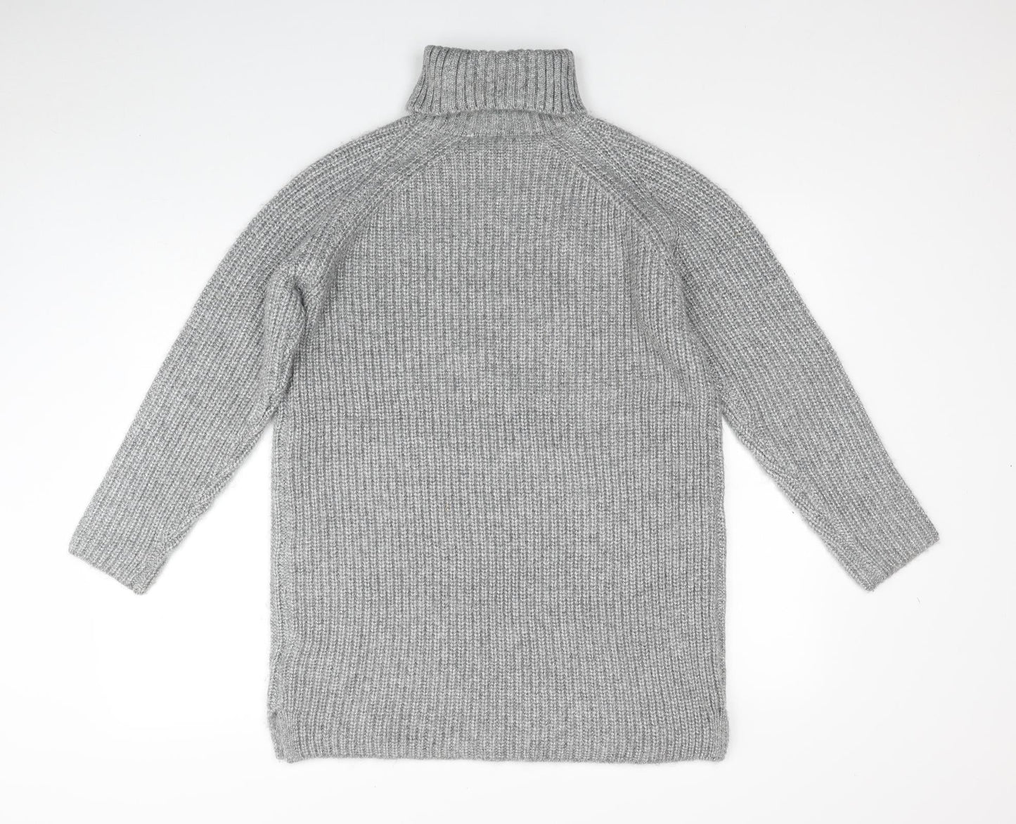 Marks and Spencer Girls Grey Polyester Jumper Dress Size 12-13 Years Roll Neck Pullover