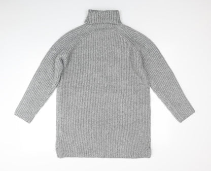 Marks and Spencer Girls Grey Polyester Jumper Dress Size 12-13 Years Roll Neck Pullover