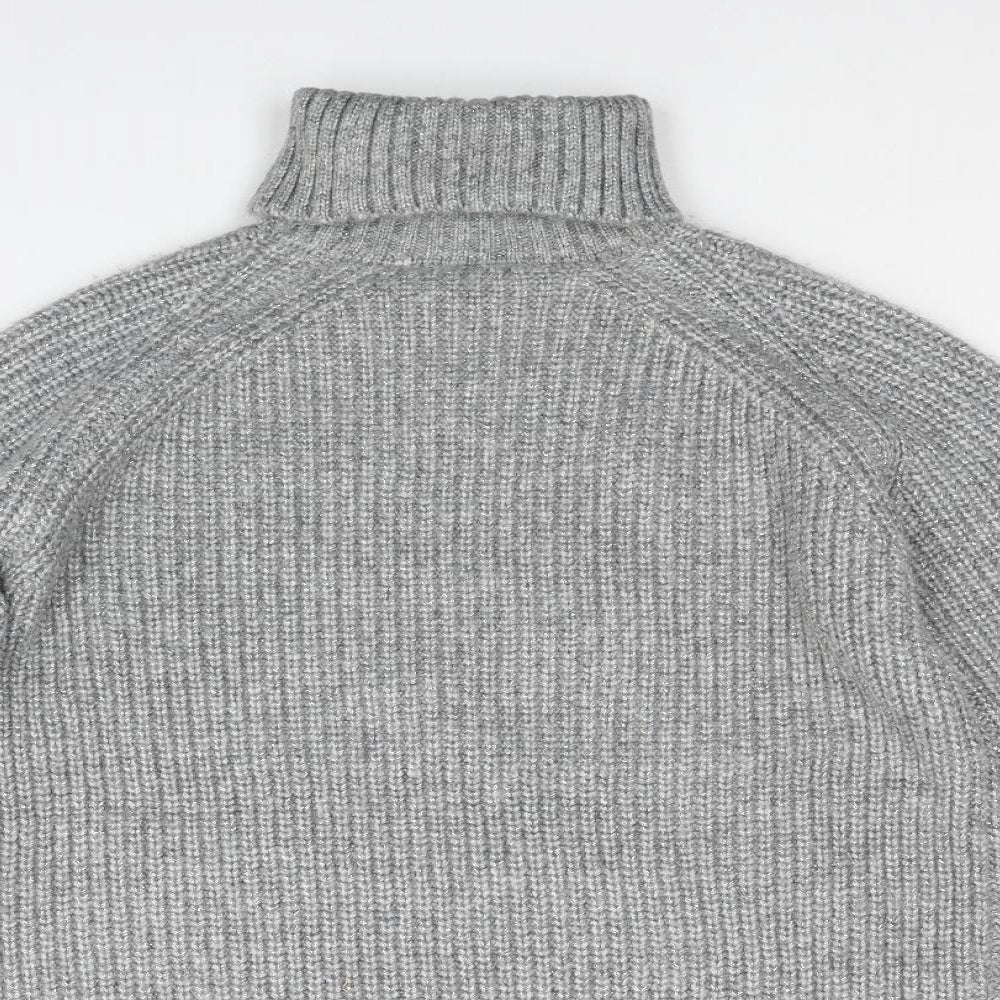 Marks and Spencer Girls Grey Polyester Jumper Dress Size 12-13 Years Roll Neck Pullover