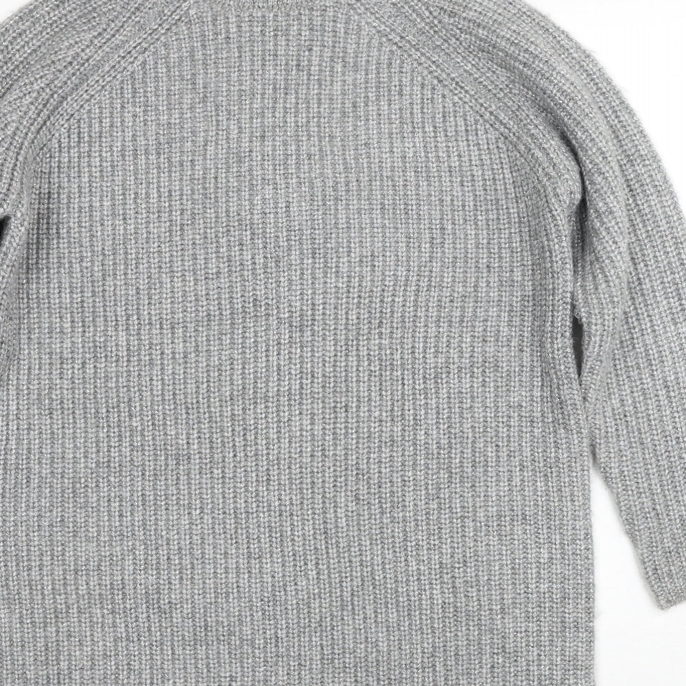 Marks and Spencer Girls Grey Polyester Jumper Dress Size 12-13 Years Roll Neck Pullover