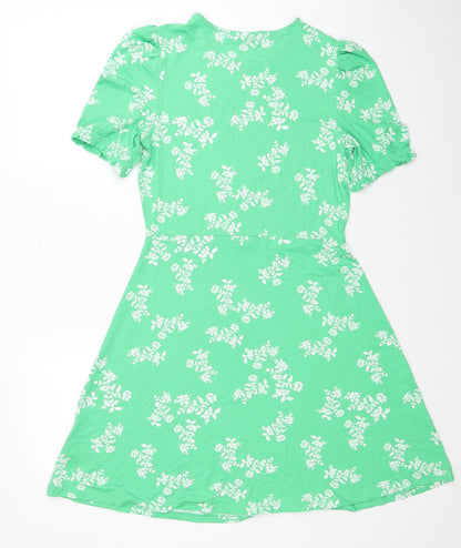 Marks and Spencer Womens Green Floral Viscose Fit & Flare Size 10 Round Neck Pullover