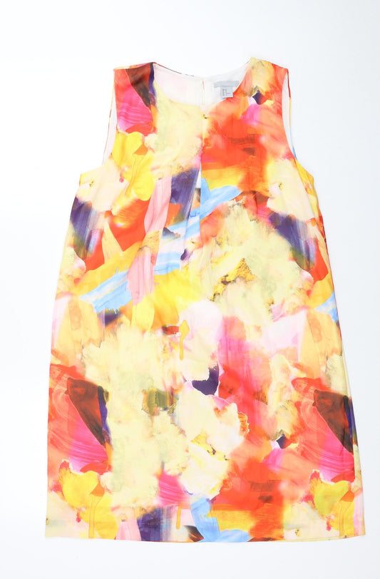 H&M Womens Multicoloured Geometric Polyester A-Line Size 12 Round Neck Zip