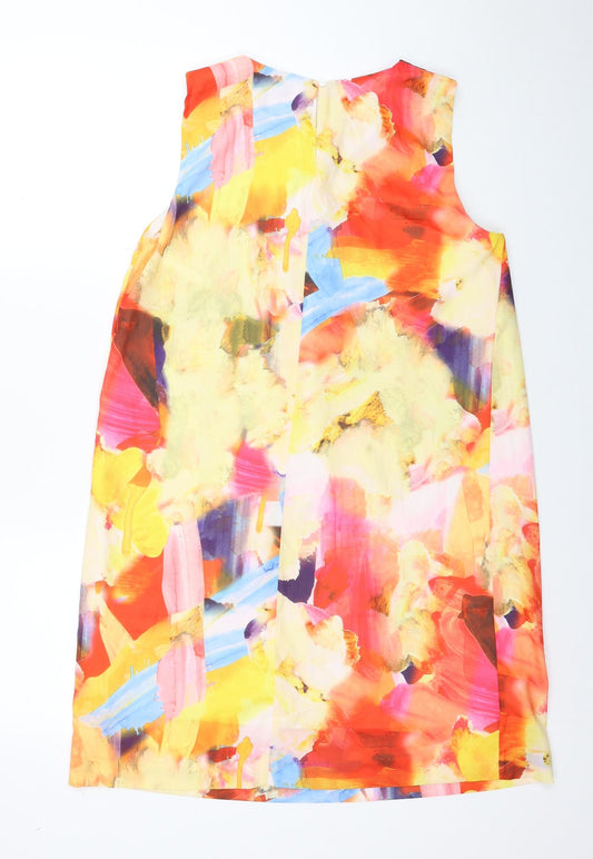 H&M Womens Multicoloured Geometric Polyester A-Line Size 12 Round Neck Zip