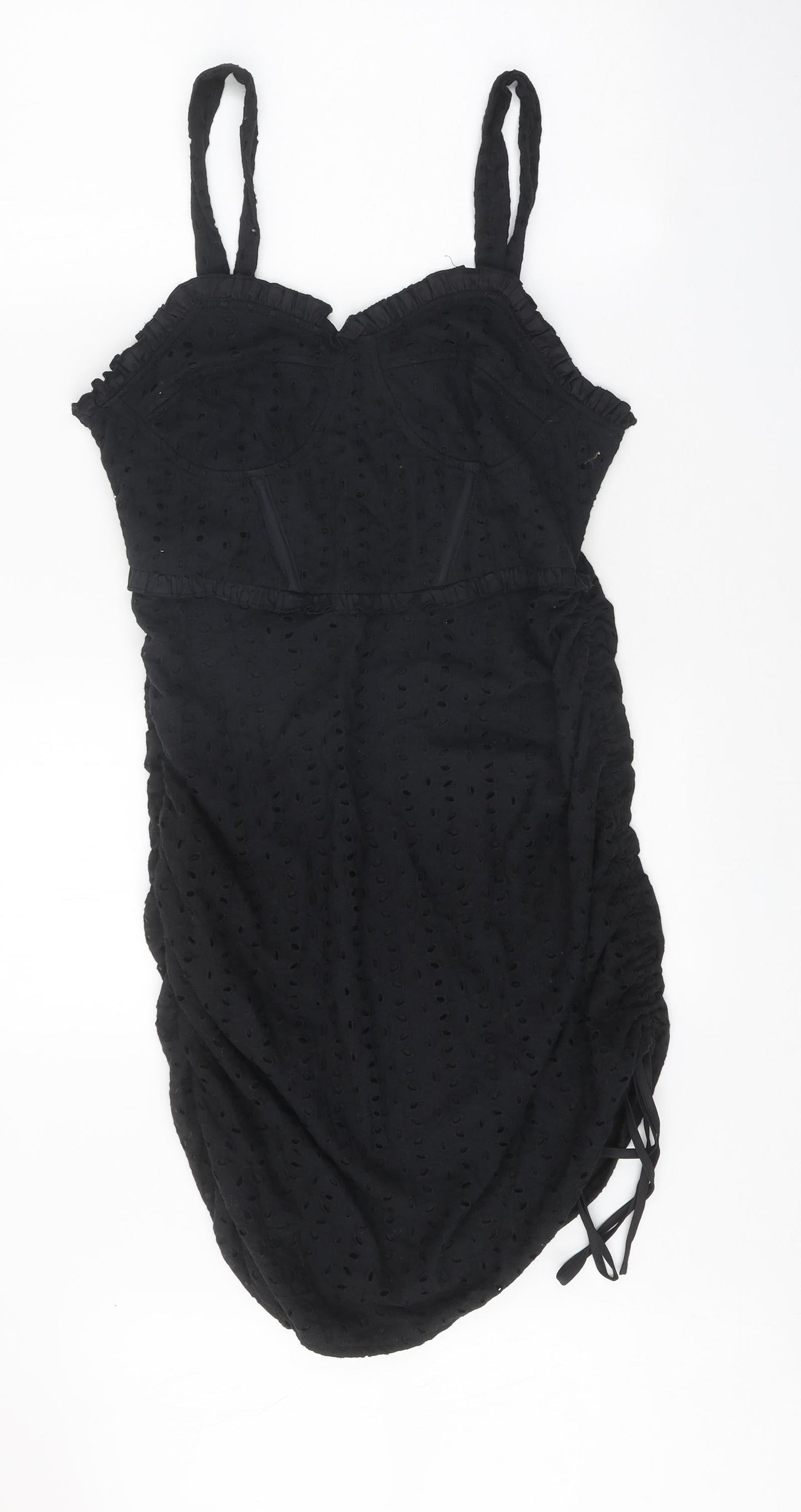 PRETTYLITTLETHING Womens Black Cotton Bodycon Size 12 Sweetheart Zip