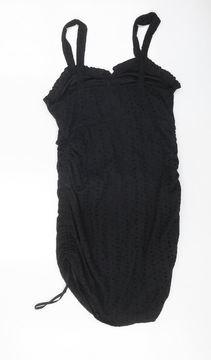 PRETTYLITTLETHING Womens Black Cotton Bodycon Size 12 Sweetheart Zip