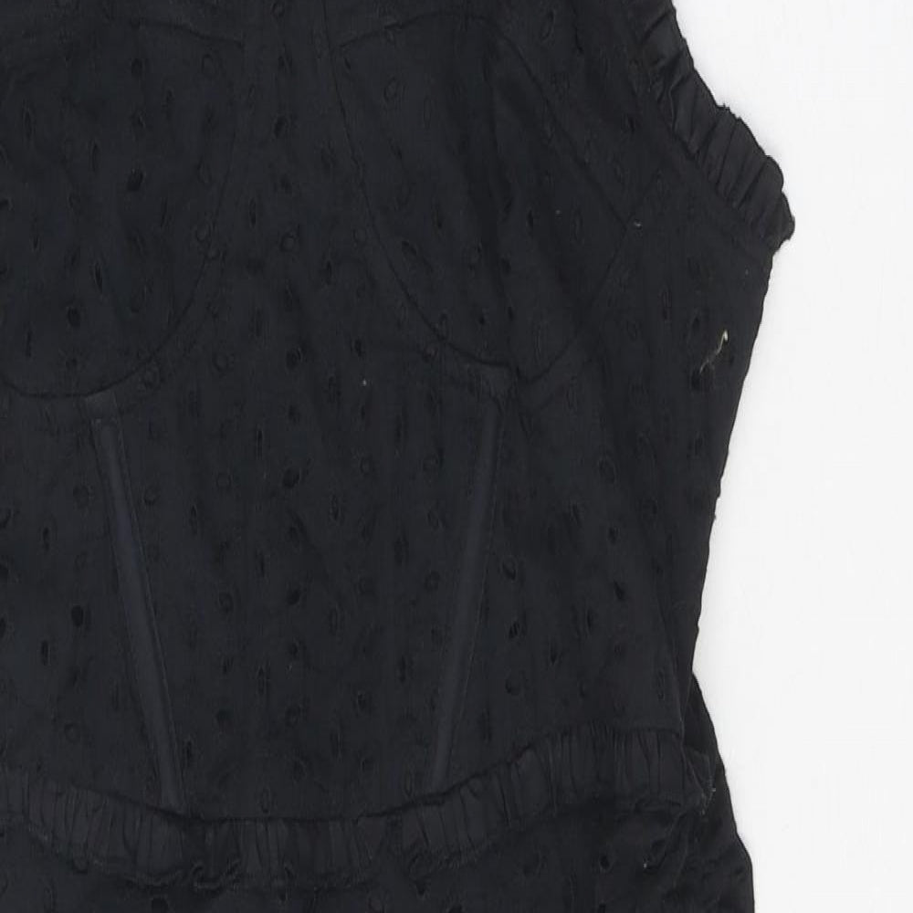 PRETTYLITTLETHING Womens Black Cotton Bodycon Size 12 Sweetheart Zip