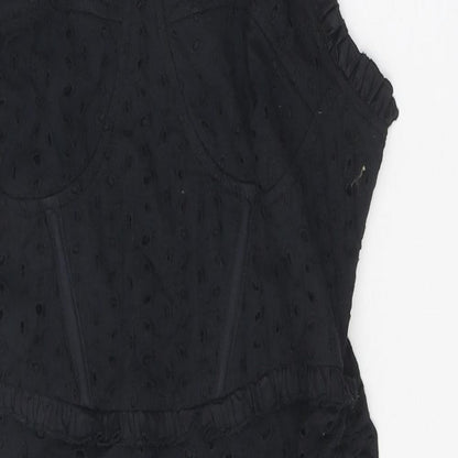 PRETTYLITTLETHING Womens Black Cotton Bodycon Size 12 Sweetheart Zip