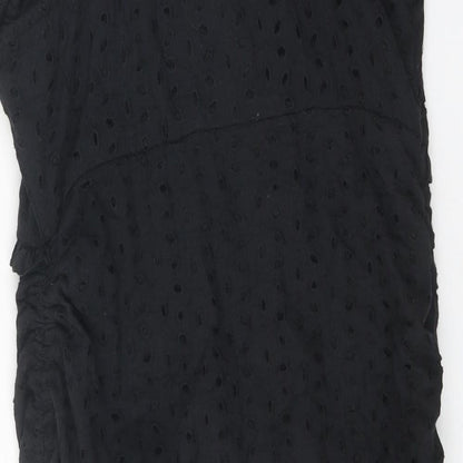 PRETTYLITTLETHING Womens Black Cotton Bodycon Size 12 Sweetheart Zip