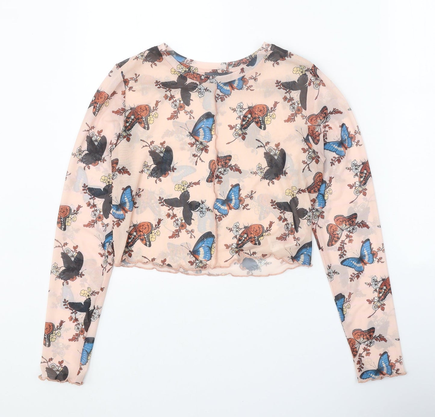 Primark Womens Beige Geometric Polyester Basic Blouse Size 10 Round Neck - Butterfly Print