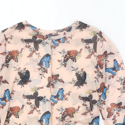 Primark Womens Beige Geometric Polyester Basic Blouse Size 10 Round Neck - Butterfly Print