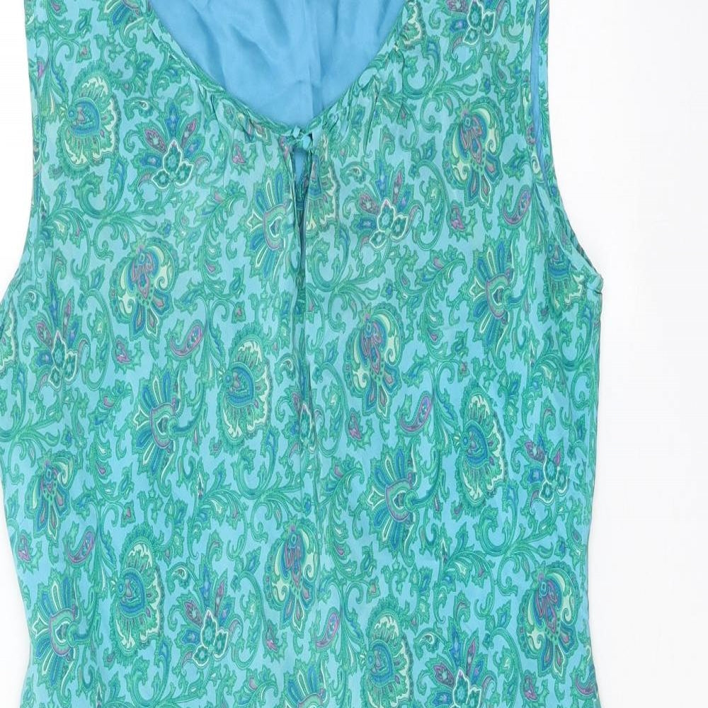 Monsoon Womens Green Floral Polyester A-Line One Size Scoop Neck Tie - Tie Neck Detail