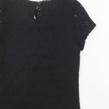 Marks and Spencer Girls Black 100% Cotton Pullover T-Shirt Size 8-9 Years Collared Button - Lace
