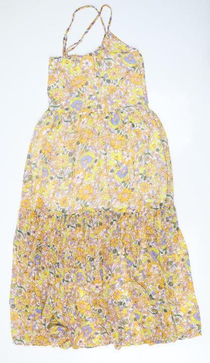 Violet Romance Womens Yellow Floral Polyester Maxi Size 6 V-Neck Pullover