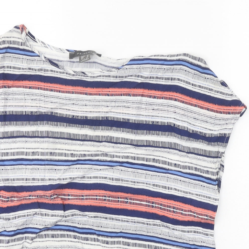 Primark Womens White Geometric Viscose Basic Blouse Size 8 Round Neck