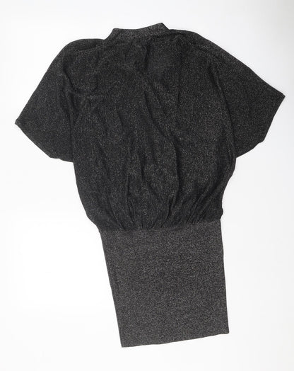 Phase Eight Womens Black Geometric Viscose Tunic Blouse Size 8 Mock Neck - Open Back