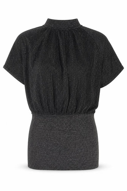 Phase Eight Womens Black Geometric Viscose Tunic Blouse Size 8 Mock Neck - Open Back