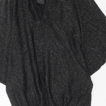 Phase Eight Womens Black Geometric Viscose Tunic Blouse Size 8 Mock Neck - Open Back