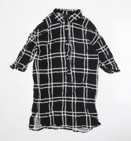 Atmosphere Womens Black Check Viscose Shirt Dress Size 8 Collared Button