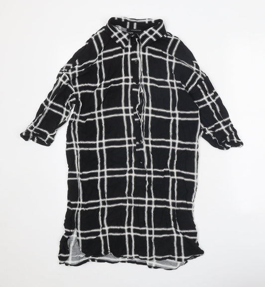 Atmosphere Womens Black Check Viscose Shirt Dress Size 8 Collared Button