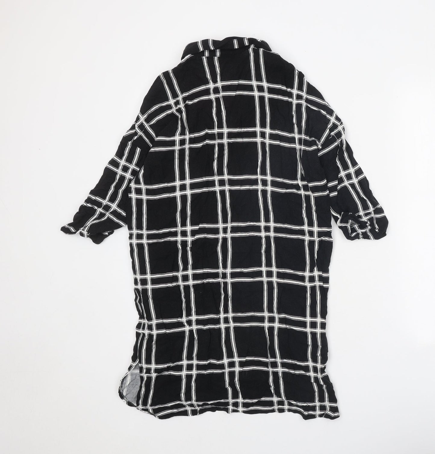 Atmosphere Womens Black Check Viscose Shirt Dress Size 8 Collared Button
