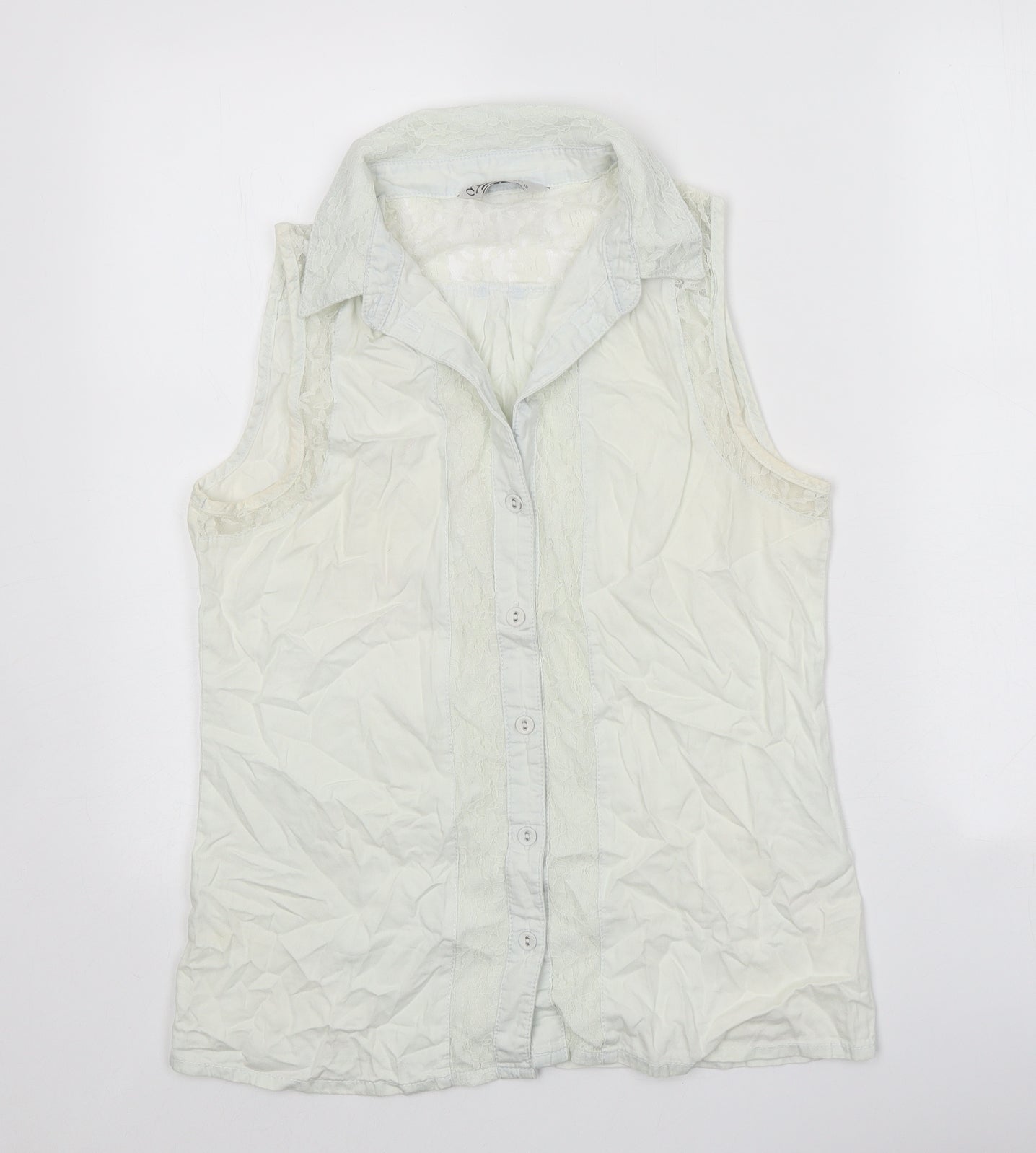 Miss Selfridge Womens White 100% Cotton Basic Tank Size 10 V-Neck - Lace Detail