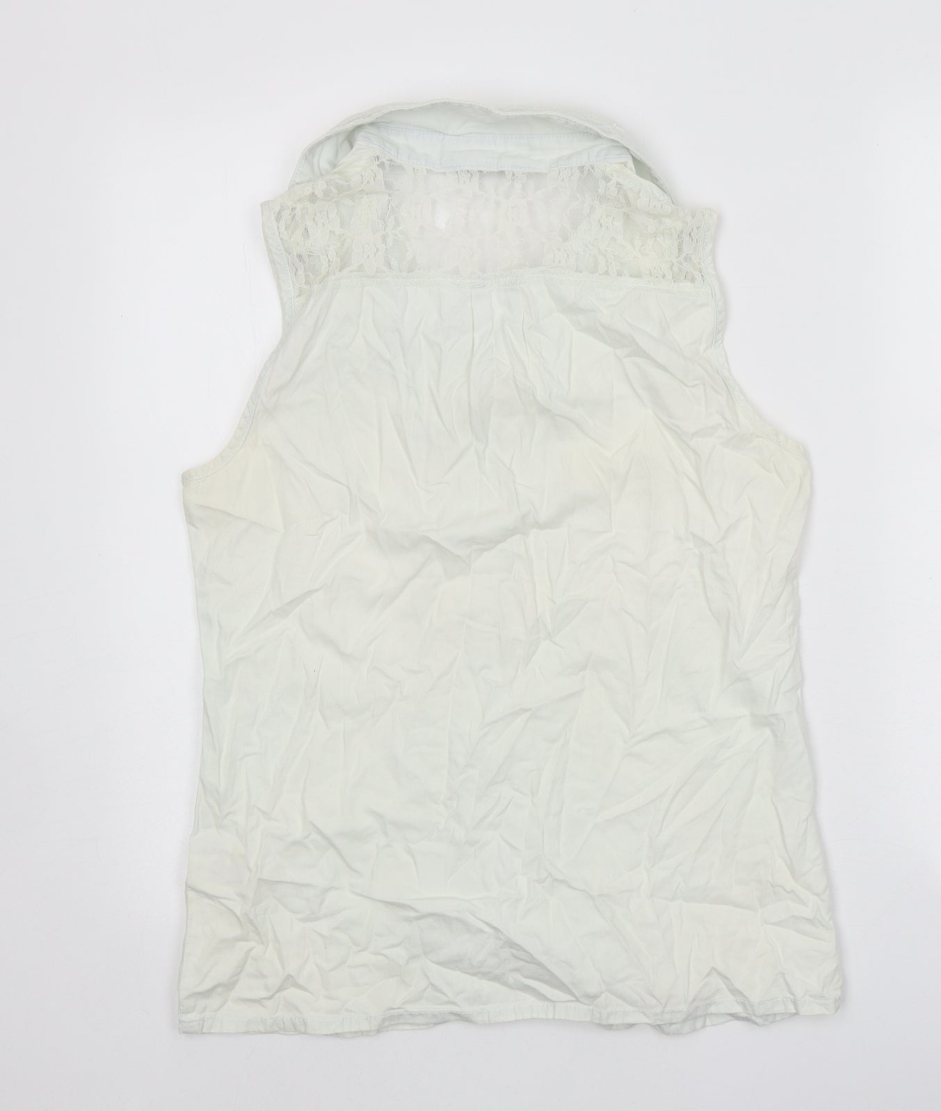 Miss Selfridge Womens White 100% Cotton Basic Tank Size 10 V-Neck - Lace Detail