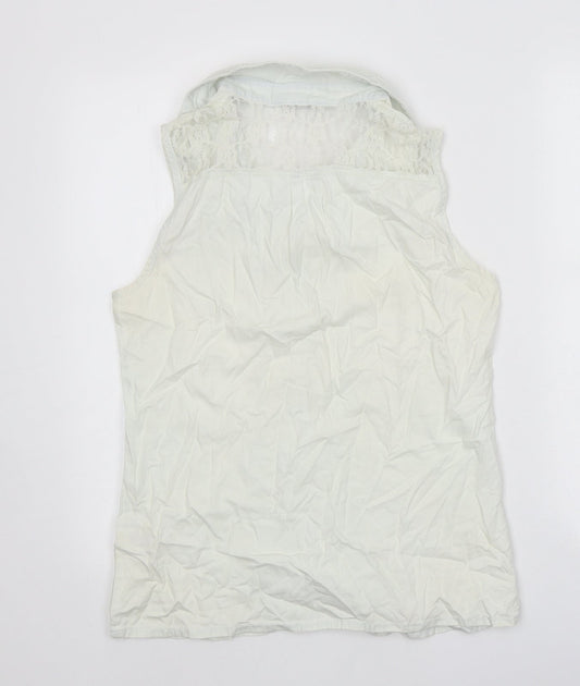 Miss Selfridge Womens White 100% Cotton Basic Tank Size 10 V-Neck - Lace Detail