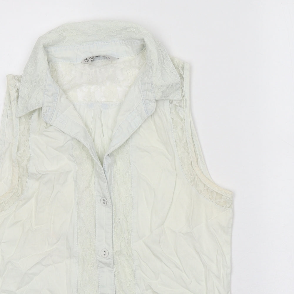 Miss Selfridge Womens White 100% Cotton Basic Tank Size 10 V-Neck - Lace Detail