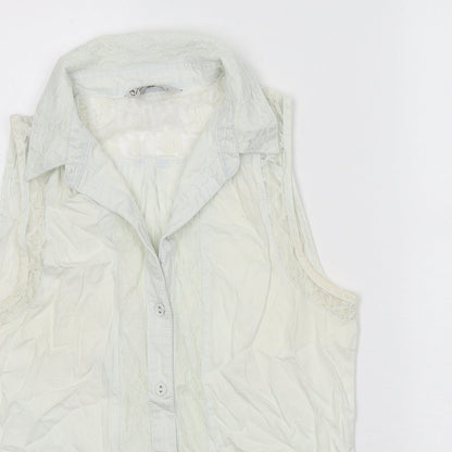 Miss Selfridge Womens White 100% Cotton Basic Tank Size 10 V-Neck - Lace Detail