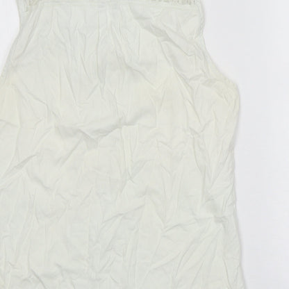 Miss Selfridge Womens White 100% Cotton Basic Tank Size 10 V-Neck - Lace Detail