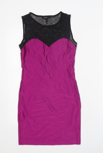 FOREVER 21 Womens Purple Colourblock Nylon A-Line Size S Round Neck Pullover