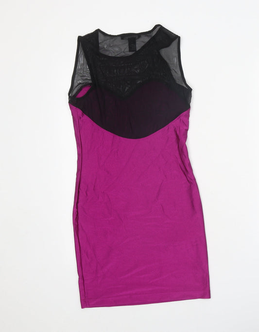 FOREVER 21 Womens Purple Colourblock Nylon A-Line Size S Round Neck Pullover