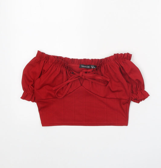 Boohoo Womens Red Polyester Cropped Tank Size 8 Off the Shoulder