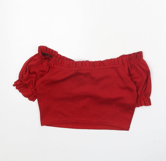 Boohoo Womens Red Polyester Cropped Tank Size 8 Off the Shoulder