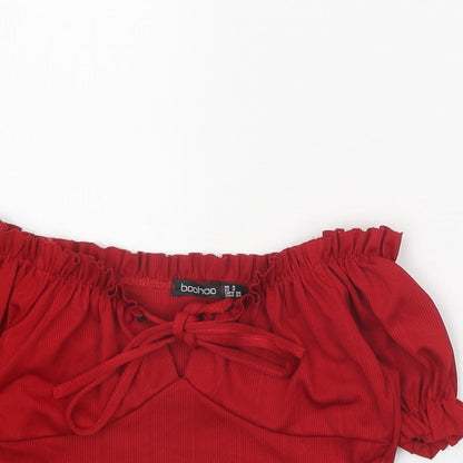Boohoo Womens Red Polyester Cropped Tank Size 8 Off the Shoulder