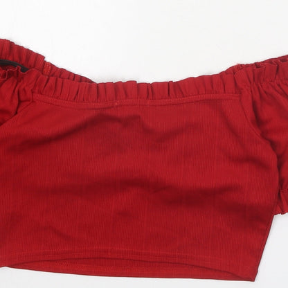 Boohoo Womens Red Polyester Cropped Tank Size 8 Off the Shoulder