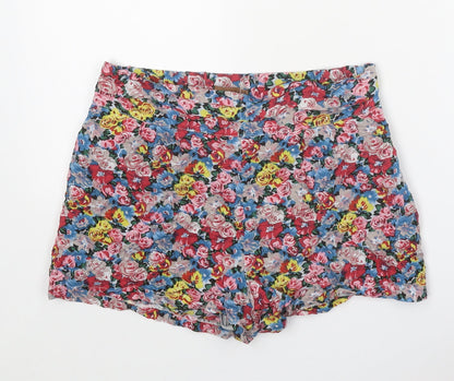 Jolie Moi Womens Multicoloured Floral 100% Cotton Hot Pants Shorts Size 8 Regular Zip