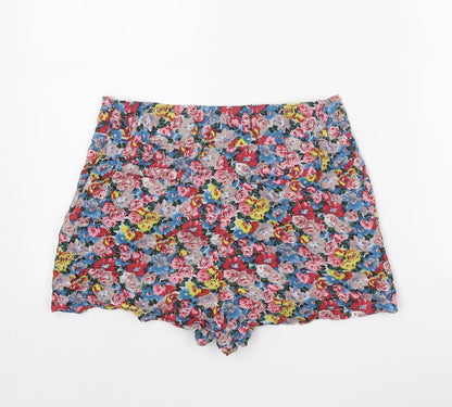 Jolie Moi Womens Multicoloured Floral 100% Cotton Hot Pants Shorts Size 8 Regular Zip