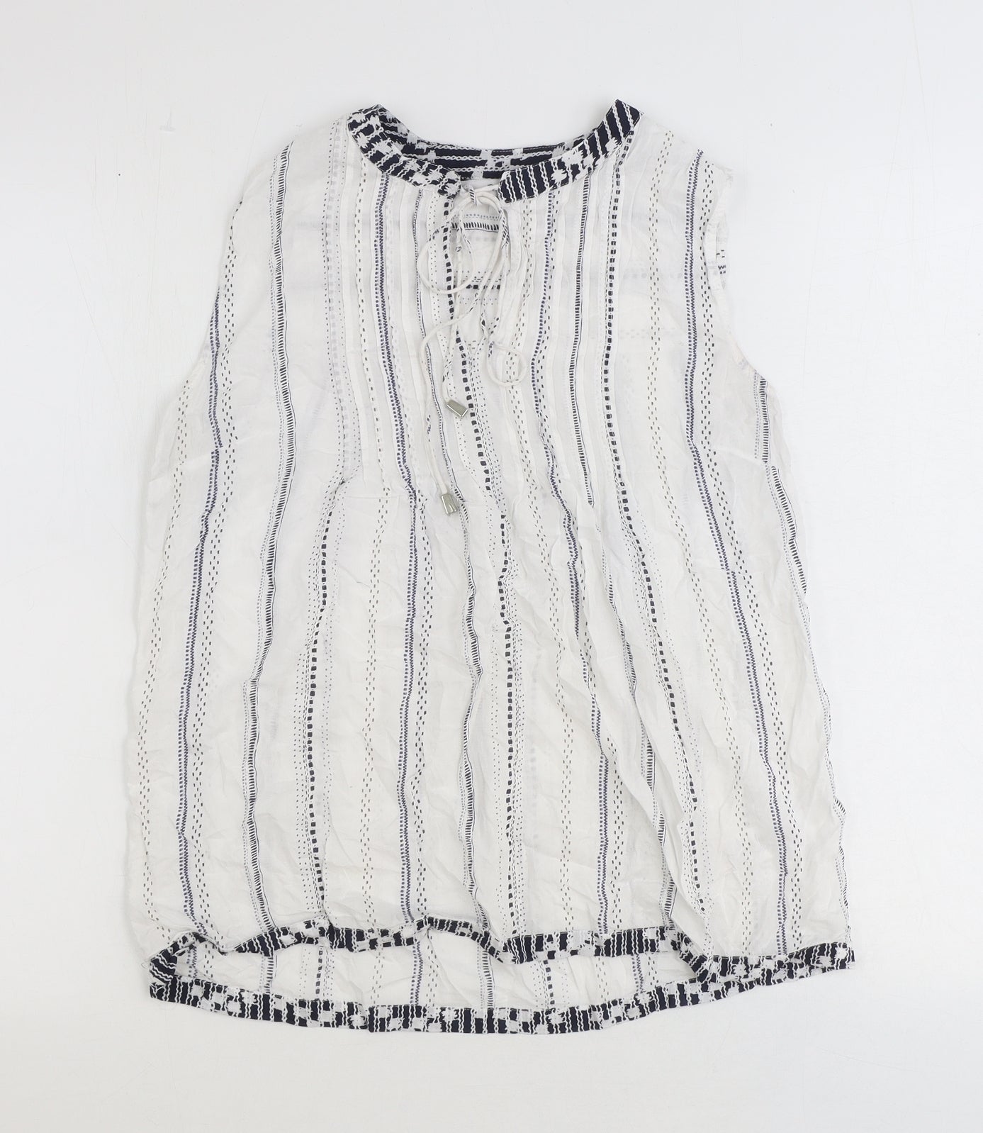 NEXT Womens White Striped Viscose Basic Tank Size 8 V-Neck