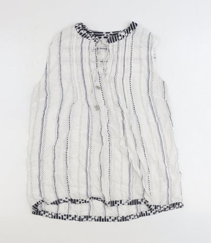 NEXT Womens White Striped Viscose Basic Tank Size 8 V-Neck
