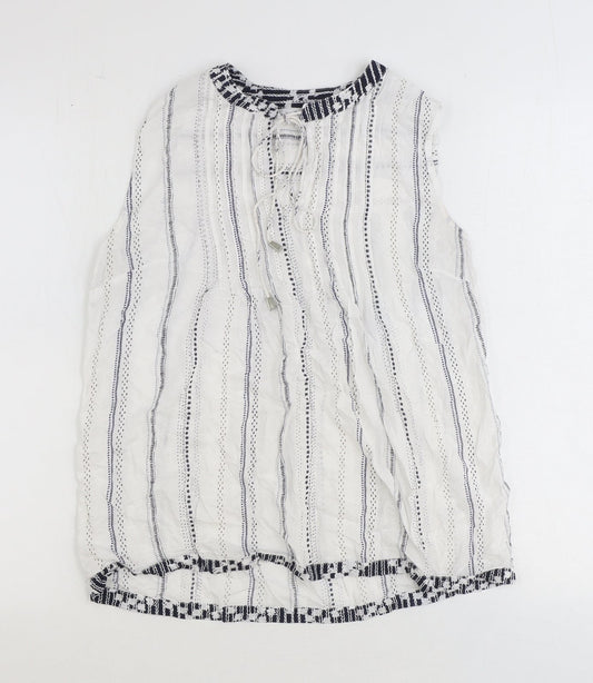 NEXT Womens White Striped Viscose Basic Tank Size 8 V-Neck