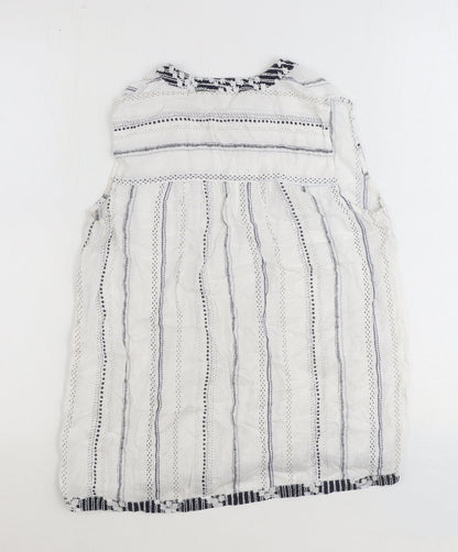 NEXT Womens White Striped Viscose Basic Tank Size 8 V-Neck